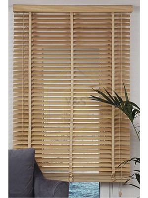 YS Perde Tasarım Wooden Blinds %100 Doğal Ahşap Jaluzi Perde , 50MM Alüminyum Kasalı Yüksek Kaliteli - Meşe Kurdelalı WOODWH/V255