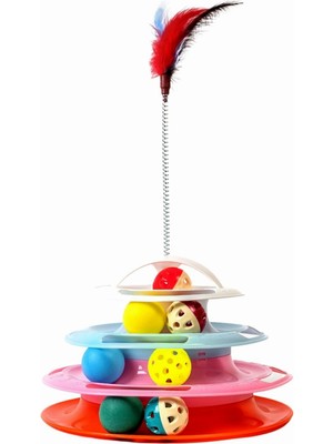 Braventa Collection Tower Of Tracks 4 Katlı 7 Toplu ve Tüylü Yuvarlak Kedi Oyuncağı 24 x 13 cm Mix