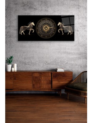 Olinpa Kırılmaz Cam Duvar Saati , Hem Tablo Hem Saat Altın Saat ve At Figürlü Lüks Ev Ofis Hediyesi