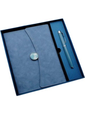 Braventa Collection Senon Deri Defter Kalem Set Kutulu Özel Tasarım Hediyelik Set Mavi