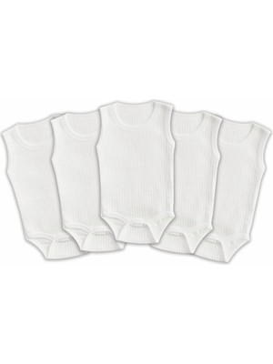 Braventa Collection Novibaby 5'li Ribana Bebek Atlet Body Zıbın Raporlu Çıtçıtlı Beyaz 100% Pamuk - Ribana Bebek Body Zı