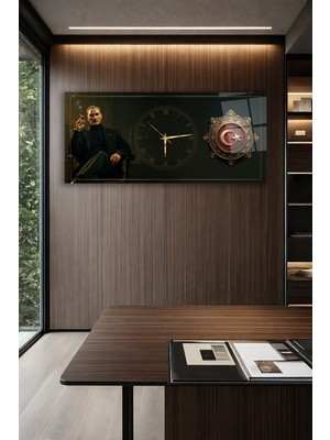 Olinpa Kırılmaz Cam Duvar Saati , Hem Tablo Hem Saat Atatürk ve Ay Yıldız Temalı Ev Ofis Hediyesi