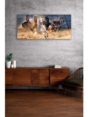 Olinpa Kırılmaz Cam Duvar Saati , Hem Tablo Hem Saat Koşan Atlar Temalı Ev Ofis Hediyesi Modern