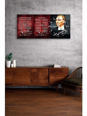 Olinpa Kırılmaz Cam Duvar Saati , Hem Tablo Hem Saat Okul Atatürk Temalı Duvar Saati Ev Hediyesi