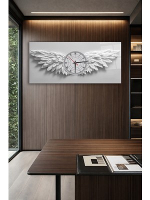 Olinpa Kırılmaz Cam Duvar Saati , Hem Tablo Hem Saat Beyaz Melek Kanatlı Saat Mınımal Şık Ev Ofis Hediyesi