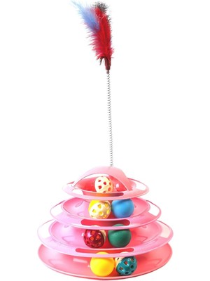Braventa Collection Tower Of Tracks 4 Katlı 7 Toplu ve Tüylü Yuvarlak Kedi Oyuncağı 24 x 13 cm Pembe