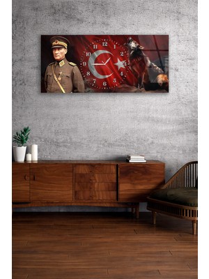 Olinpa Kırılmaz Cam Duvar Saati , Hem Tablo Hem Saat Atatürk ve Bozkurt Temalı Ev Ofis Hediyesi