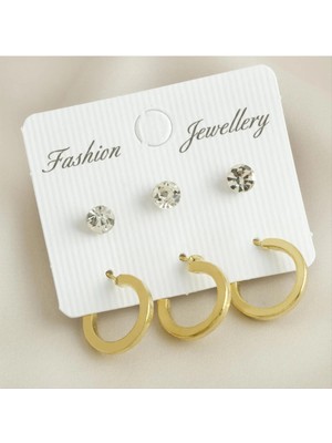 LTG Nova 6 Adet Köşeli Taşlı Halka Küpe 1,5 cm