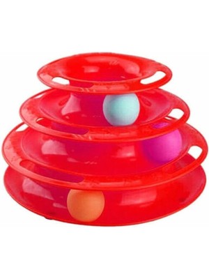 Braventa Collection Tower Of Tracks Toplu Yuvarlak Kedi Oyuncağı Kedi Eğlencesi Kırmızı