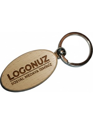 Kişiye Özel Oval Ahşap Anahtarlık – Logo ve Sosyal Medya Yazılı Lazer Gravür Anahtarlık – Promosyon & Kurumsal Hediye