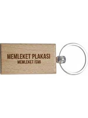 Kişiye Özel Dikdörtgen Ahşap Anahtarlık – Memleket ve Plaka Yazılı Lazer Gravür Anahtarlık – Özel Tasarım Anlamlı Hediye