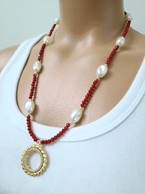 Elisi Takı Story Çeyrek Altın Takmak Için Altın Kaplama Kolye Incilive Kristal Cam Boncuklu Kolye 56 cm