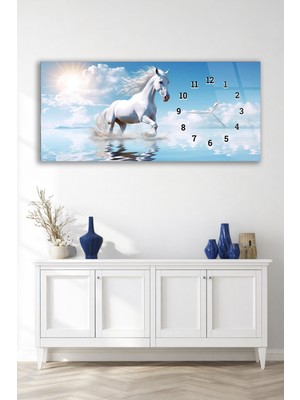 Olinpa Kırılmaz Cam Duvar Saati , Hem Tablo Hem Saat At Temalı Ev Ofis Hediyesi