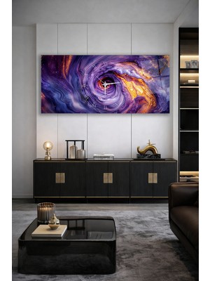 Olinpa Kırılmaz Cam Duvar Saati , Hem Tablo Hem Saat Mor  Lüks Modern Ev Ofis Hediyesi