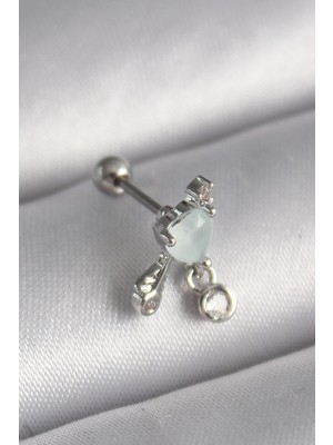 Belle Fusion Mey Ithalat® 316L Çelik Gümüş Renk Beyaz Minelik Kalp Sallantı Zirkon Taş Detay Tragus Piercing