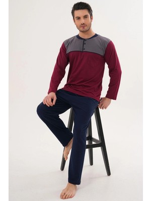 Markalinda 3122 Bordo Büyük Beden %100 Pamuk Erkek Pijama Takımı