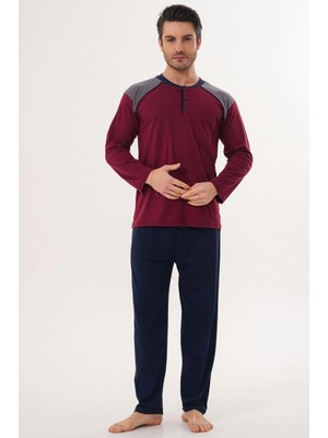 Markalinda 3121 Bordo Büyük Beden %100 Pamuk Erkek Pijama Takımı