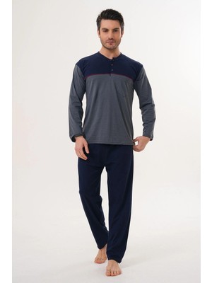 Markalinda 3122 Füme Büyük Beden %100 Pamuk Erkek Pijama Takımı