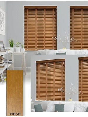 YS Perde Tasarım Wooden Blinds %100 Doğal Ahşap Jaluzi Perde , 50MM Alüminyum Kasalı Yüksek Kaliteli - Meşe WBQGX-V157