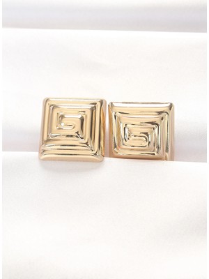 Belle Fusion Mey Ithalat® Pirinç Gold Renk Kare Form Küpe