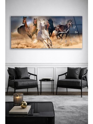 Olinpa Kırılmaz Cam Duvar Saati , Hem Tablo Hem Saat At Deniz Manzara Temalı Ev Ofis Hediyesi