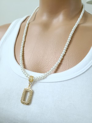 Elisi Takı Story Gram Altın Takmak Için Altın Kaplama Kolye Zirkontaşlı Kolye Incili Kolye 56 cm