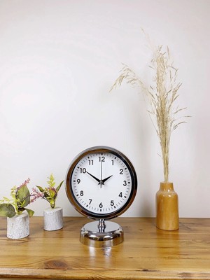 İsmiyle Al Mey Ithalat® Krom Metal Lüks Masa Saati 25×20 cm