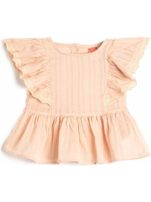 Braventa Collection Bluz Kısa Kollu Bisiklet Yaka Dokulu Piliseli Güpürlü Pamuklu