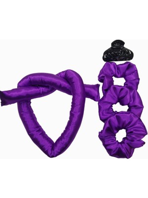 Braventa Collection Sipariş Vakti Ipek Saten Isısız Saç Şekillendirici ve Saç Tokası (Tek Ebat, Mor3)