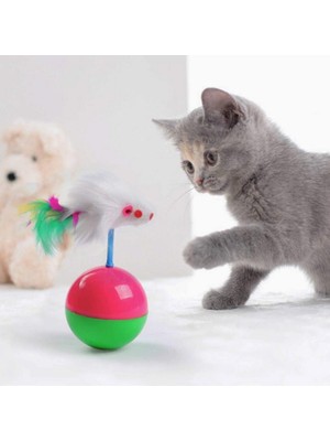 Braventa Collection Orret Home Kedi Oyun Topu Tüylü Fareli Hacı Yatmaz Eğitici Yavru Kedi Fare Kovalama Oyuncağı (Standa