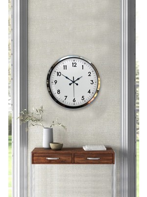 İsmiyle Al Mey Ithalat® Modern Klasik 40 cm Krom Metal Duvar Saati