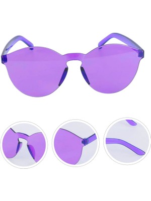 İsmiyle Al Mey Ithalat® Sert Mika Oval Şekilli Çerçevesiz Mor Gözlük Retro Parti 5X14 cm