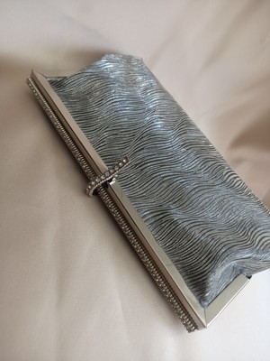 Hegef Bag Kadın Gümüş Şerit Taş Detaylı Özel Tasarım Özel Gece Abiye Clutch Portföy Abiye Çanta