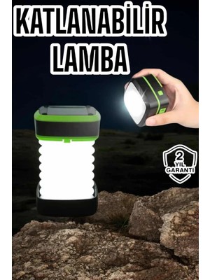 LTG Nova Mey Ithalat® Katlanabilir Kamp Lambası Solar Fener Görünümlü 3 Kademeli Şarjlı