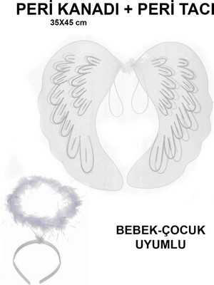 İsmiyle Al Mey Ithalat® Beyaz Dantel Tüllü Peri Kanadı ve Peri Tacı Seti 45X40 cm