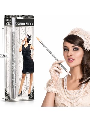 İsmiyle Al Mey Ithalat® 30 cm Gümüş Payetli Sigara Tutacağı – 1920’LER Gatsby Parti Aksesuarı