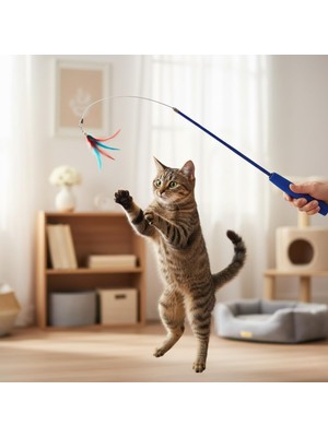 Braventa Collection Bakgelal Teleskopik Tüylü ve Çanlı Boyu Ayarlanabilir Elastik Eğlenceli Peluş Kedi Oyun Oltası