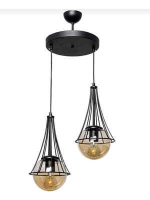 Elizim Home Lighting Lilyum 2'li Bal Cam'lı Sarkıt Avize