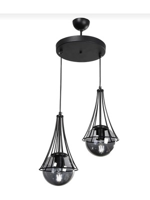 Elizim Home Lighting Lilyum 2'li Füme Cam'lı Sarkıt Avize