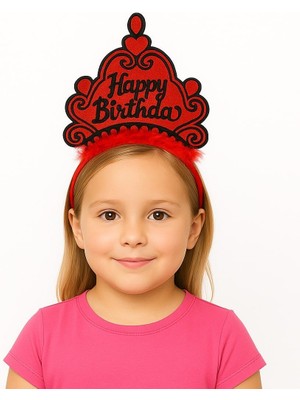 Evvano Kırmızı Happy Birthday Prenses Tacı – Doğum Günü Taç Aksesuarı