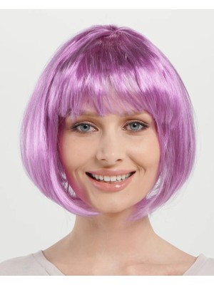 Evvano Rose Pembe Renk Düz Kesim Küt Parti Peruğu Kısa Takma Saç