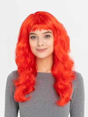 Evvano Kırmızı Renk Uzun Dalgalı Parti Peruğu