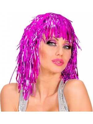 Evvano Pembe Fuşya Işıltılı Metalize Parti Peruğu