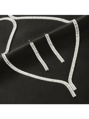 Tamtur Baget Taşlı Lüks Set Kolye 4 mm