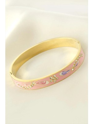 Bijuteri Net Çiçek Mineli Lüks Çelik Kelepçe Bileklik