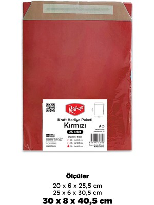 Roll-Up Kraft Hediye Paketi Kırmızı 30X8X40,5X4,5 25LI