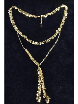 Bijuteri Net Pullu Zirkon Taşlı Lüks Ikili Çelik Kolye