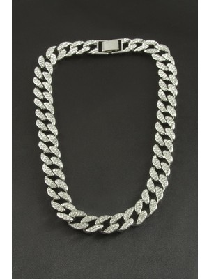 Bijuteri Net Chain Oval Zirkon Taşlı Lüks Çelik Kolye