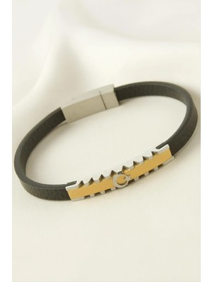 Bijuteri Net Ay Yıldız Deri Çelik Bileklik