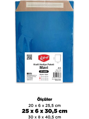 Roll-Up Kraft Hediye Paketi Mavi 25X6X30,5X4,5 25LI